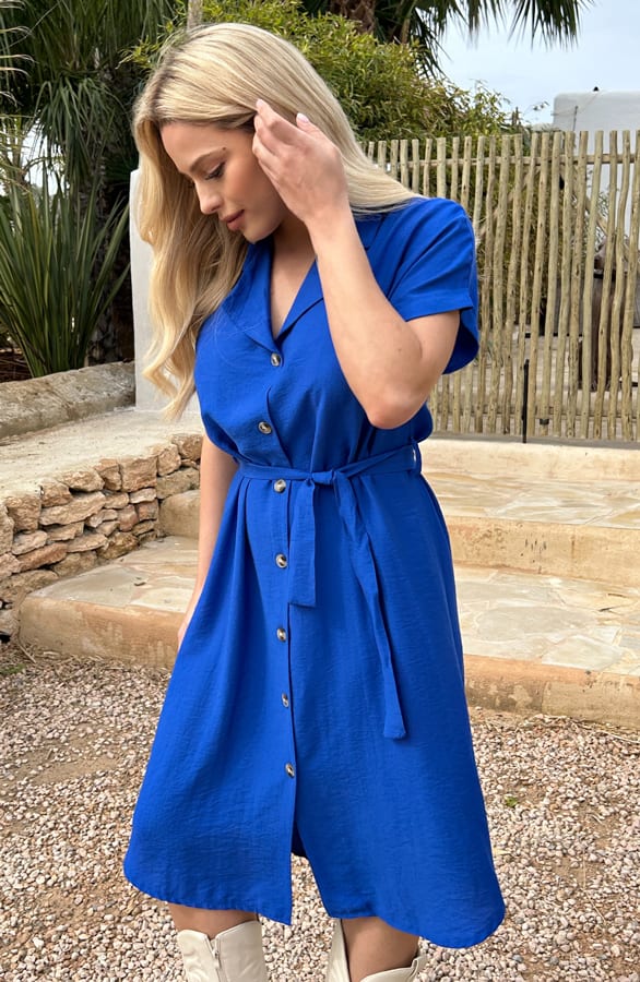 Midi Jurk Met Knopen Elise Kobalt – shoparchief — foto 4