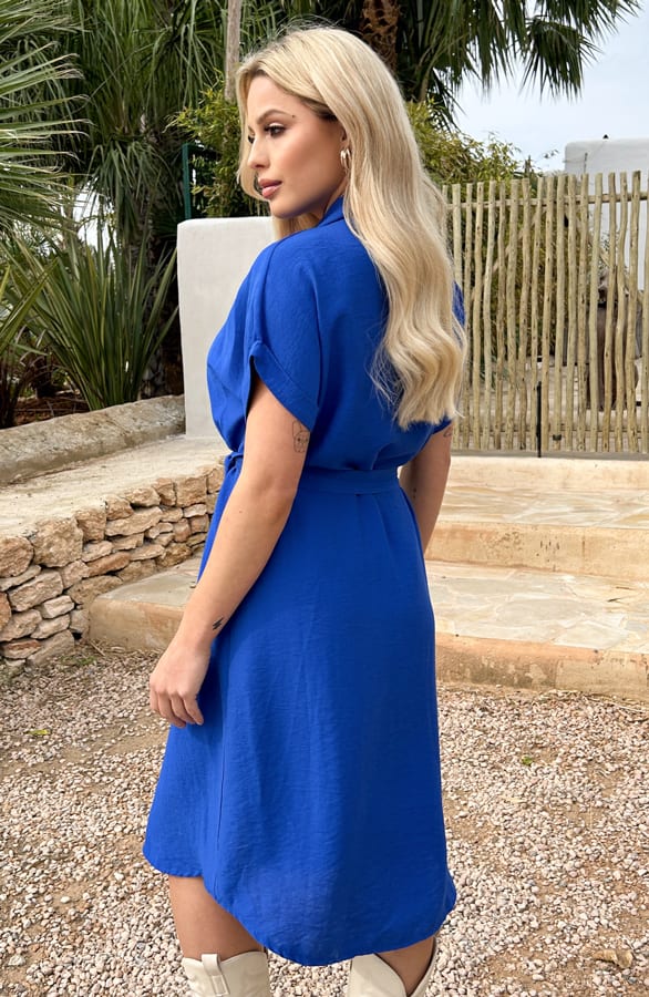 Midi Jurk Met Knopen Elise Kobalt – shoparchief — foto 3
