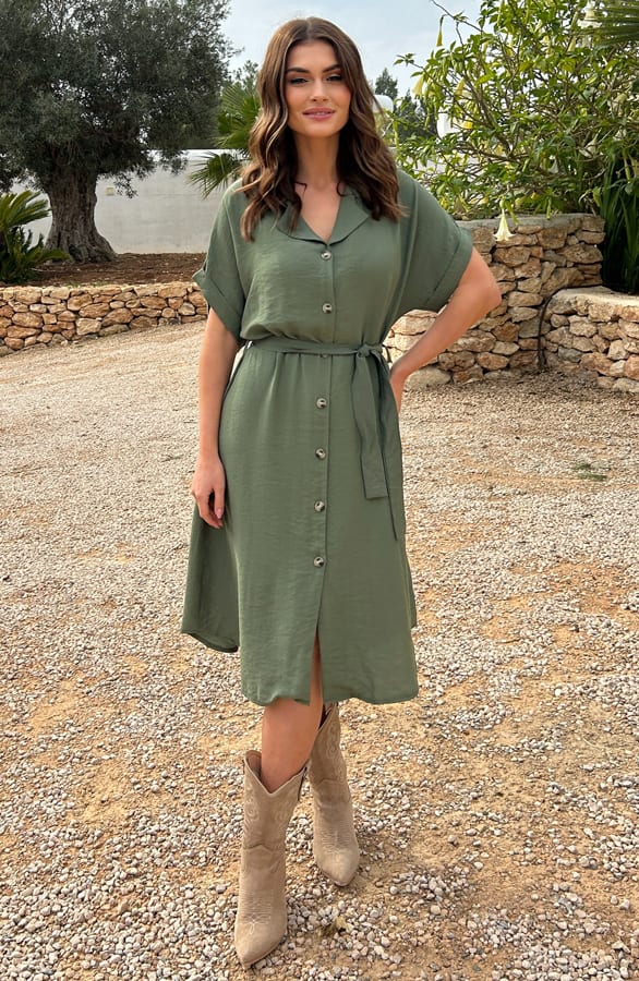 Midi Jurk Met Knopen Elise Legergroen – shoparchief — foto 5