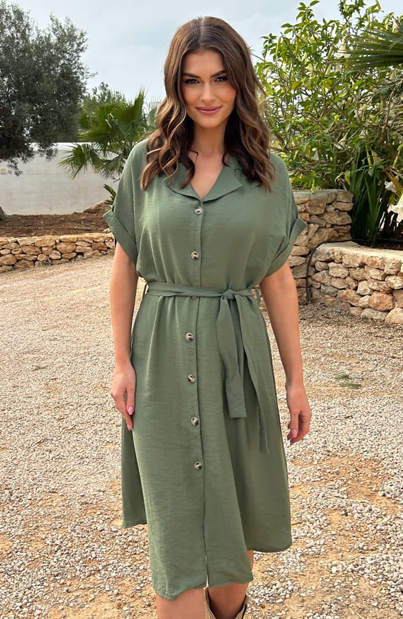 Midi Jurk Met Knopen Elise Legergroen – shoparchief