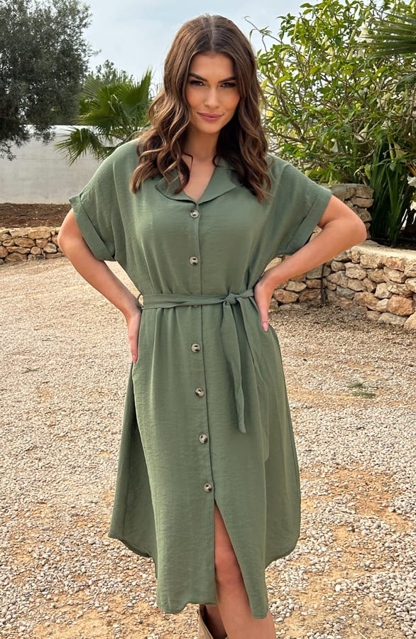 Midi Jurk Met Knopen Elise Legergroen – shoparchief — foto 2