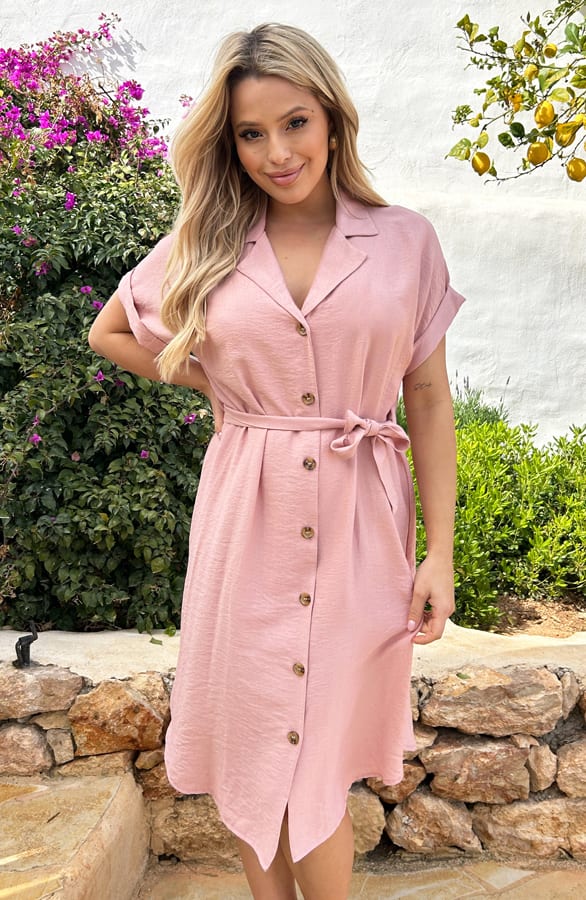 Midi Jurk Met Knopen Elise Roze – shoparchief