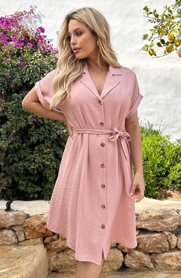 Midi Jurk Met Knopen Elise Roze – shoparchief — foto 3