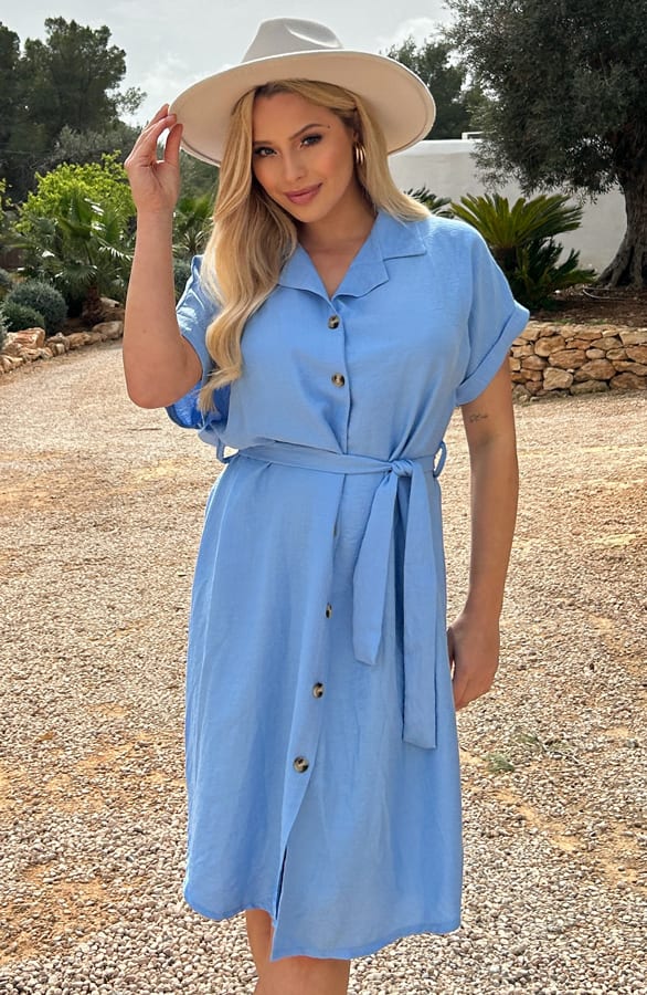 Midi Jurk Met Knopen Elise Sky Blue – shoparchief — foto 2