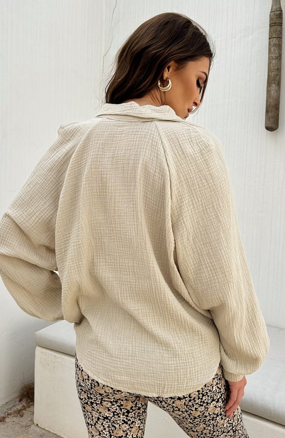 Mousseline Blouse Oversized Nadia Beige – shoparchief — foto 5