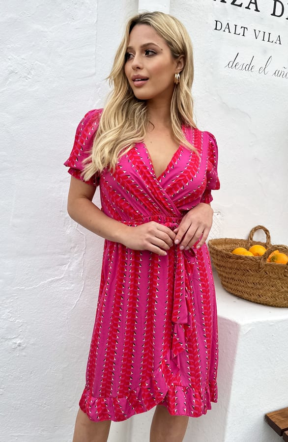 Overslag Print Jurk Susanne Fuchsia – shoparchief — foto 10
