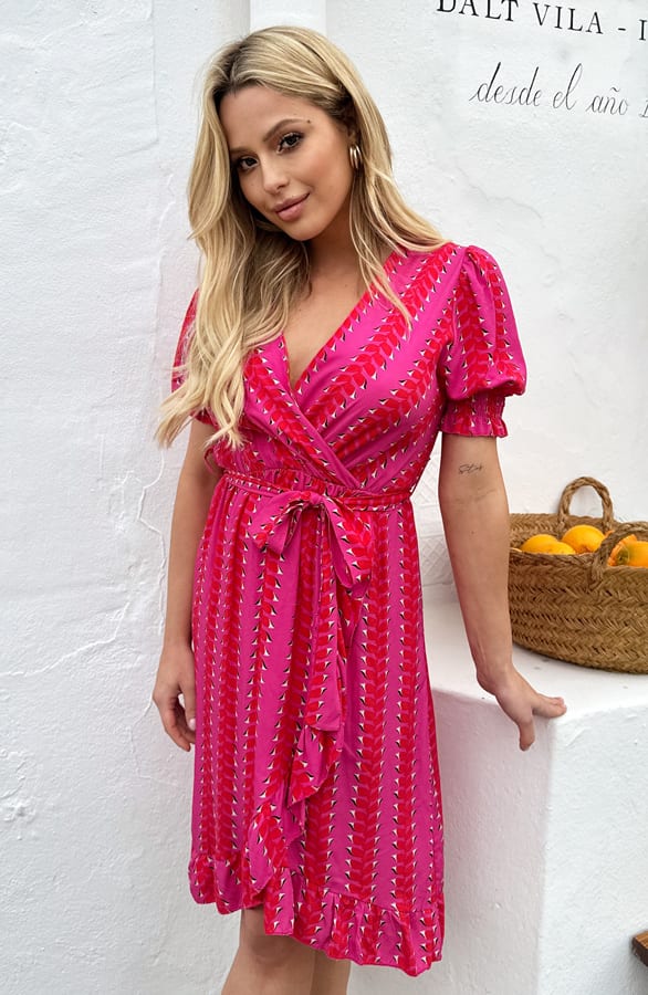 Overslag Print Jurk Susanne Fuchsia – shoparchief — foto 11