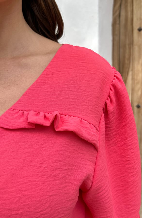 Pofmouwen Top Met Ruffle Demi Koraal – shirts & tops — foto 3
