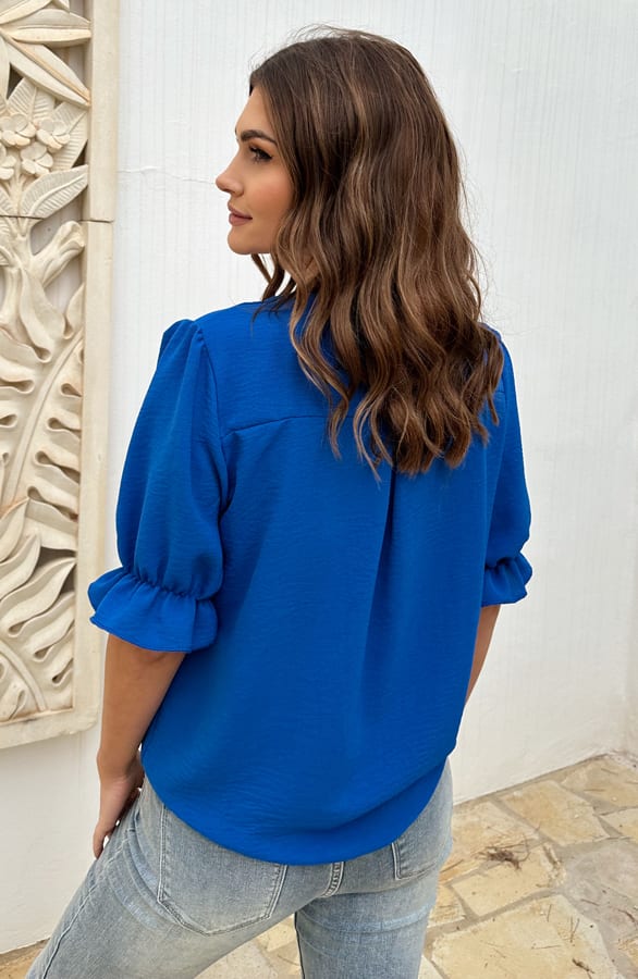 Pofmouwen Top Met Ruffle Demi Kobalt – shoparchief — foto 4