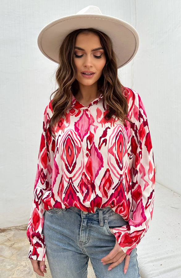 Print Blouse Katoen Inez Oranje Roze – shoparchief — foto 3