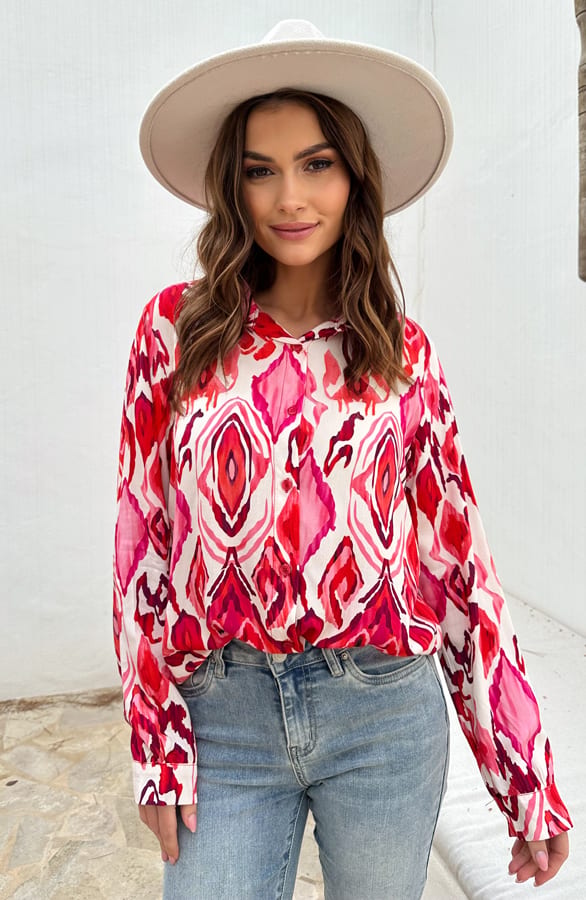 Print Blouse Katoen Inez Oranje Roze – shoparchief — foto 2