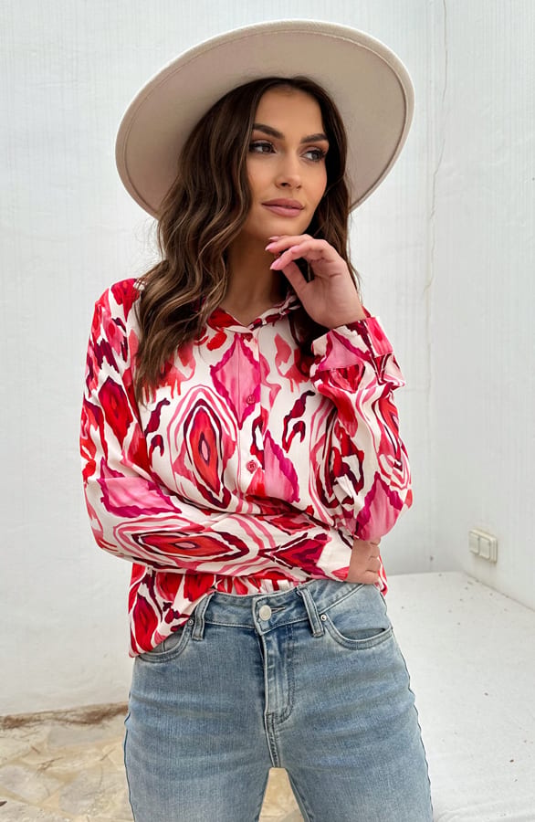 Print Blouse Katoen Inez Oranje Roze – shoparchief — foto 4