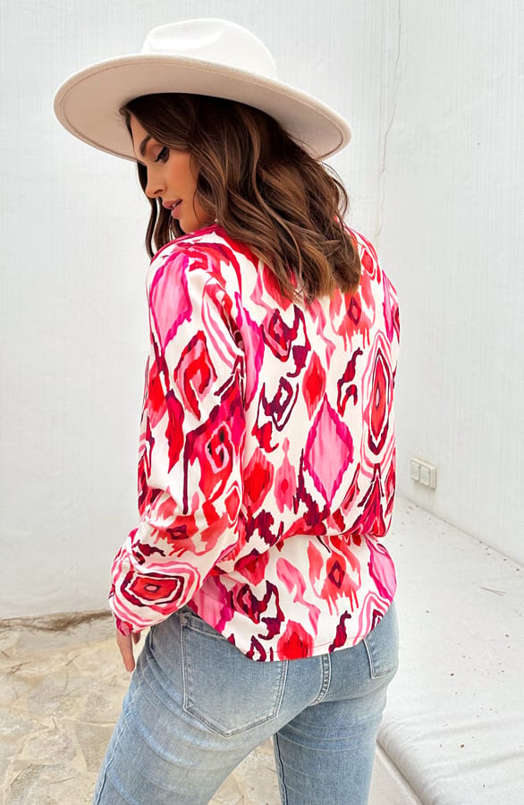 Print Blouse Katoen Inez Oranje Roze – shoparchief — foto 6