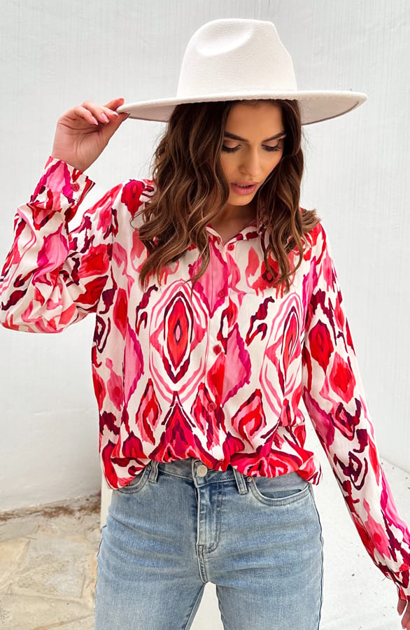 Print Blouse Katoen Inez Oranje Roze – shoparchief — foto 5