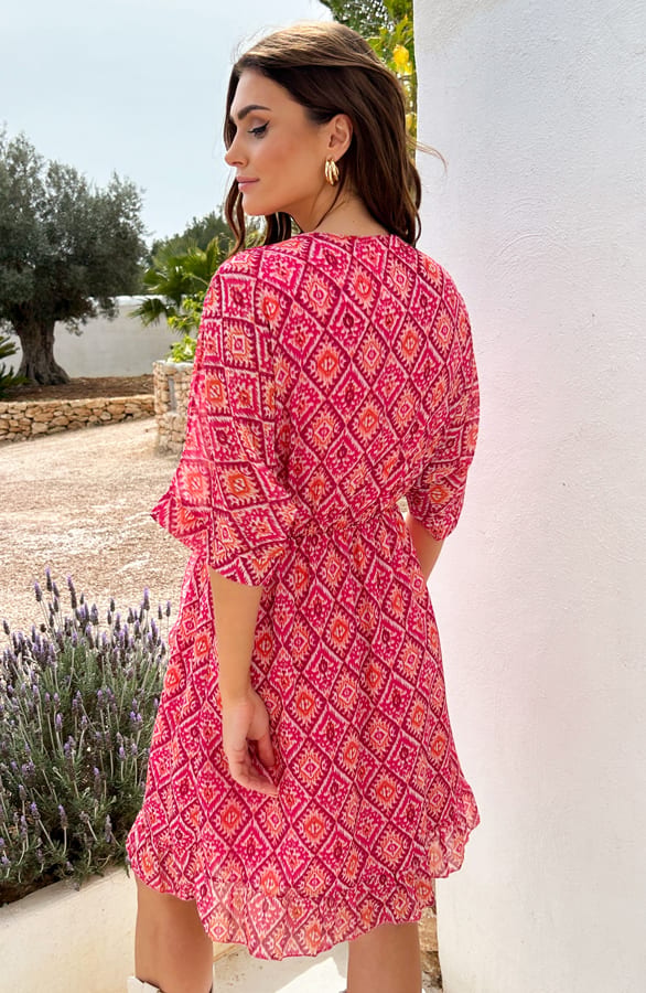 V-hals Print Dress Marrit Pink – shoparchief — foto 4