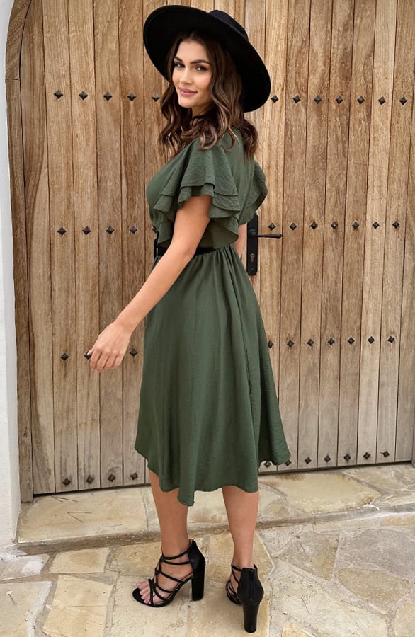 Ruffle Jurk Met Riem Nora Army – shoparchief — foto 5