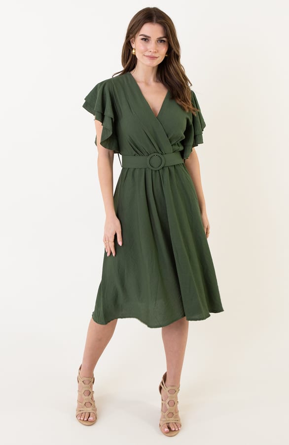 Ruffle Jurk Met Riem Nora Army – shoparchief — foto 11