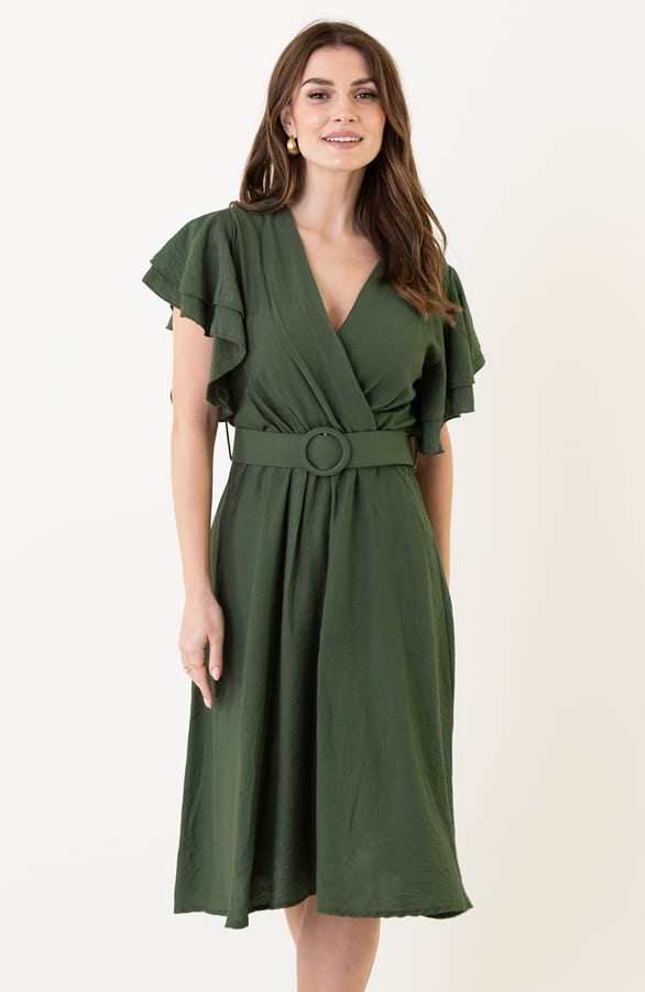 Ruffle Jurk Met Riem Nora Army – shoparchief — foto 6