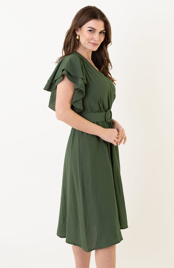 Ruffle Jurk Met Riem Nora Army – shoparchief — foto 7