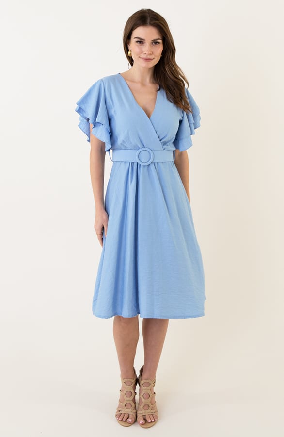 Ruffle Jurk Met Riem Nora Blauw – shoparchief — foto 7