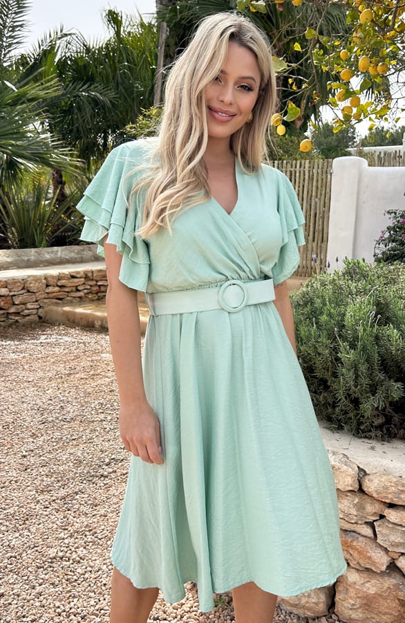 Ruffle Jurk Met Riem Nora Mint – shoparchief — foto 4