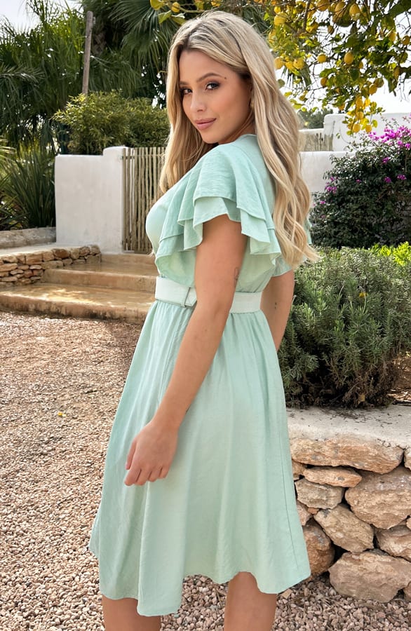 Ruffle Jurk Met Riem Nora Mint – shoparchief — foto 2