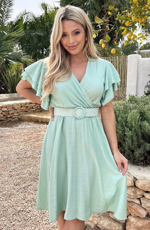 Ruffle Jurk Met Riem Nora Mint – shoparchief — foto 3