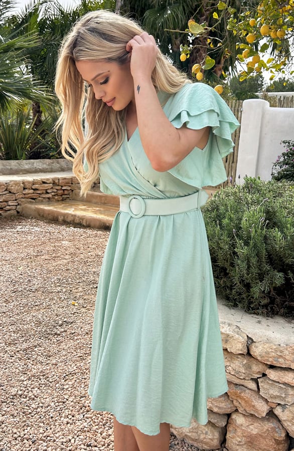 Ruffle Jurk Met Riem Nora Mint – shoparchief — foto 5