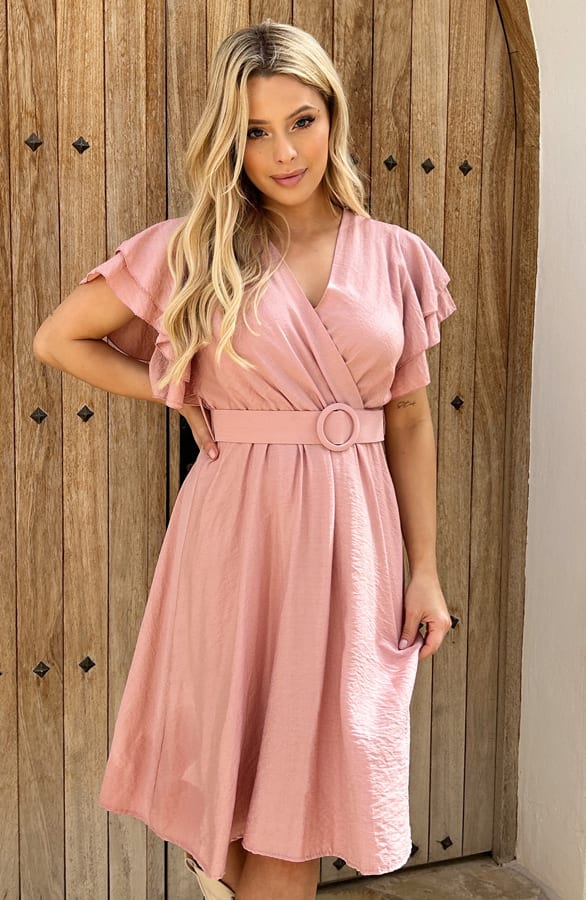 Ruffle Jurk Met Riem Nora Roze – shoparchief — foto 5