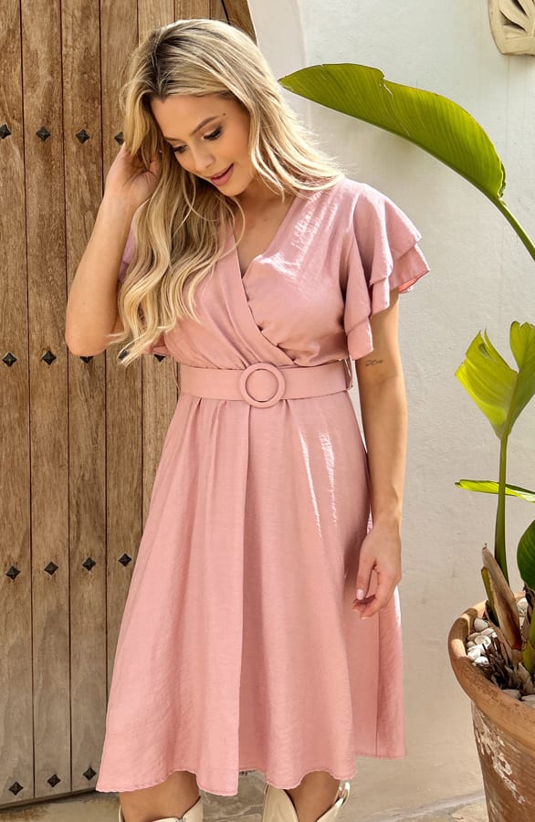 Ruffle Jurk Met Riem Nora Roze – shoparchief — foto 4