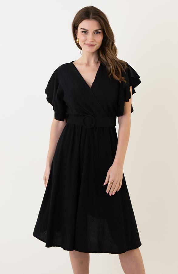 Ruffle Jurk Met Riem Nora Zwart – shoparchief