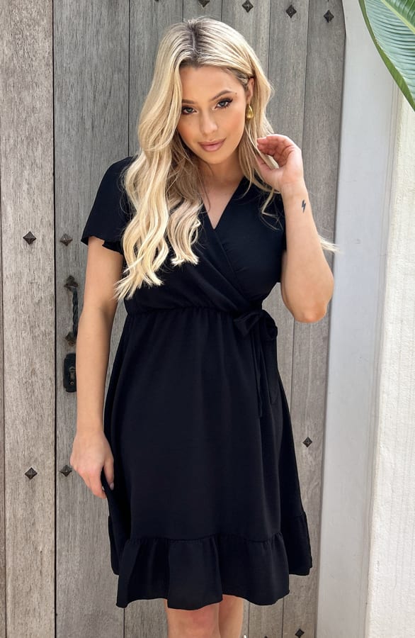 Ruffle Jurk Rose Zwart – shoparchief