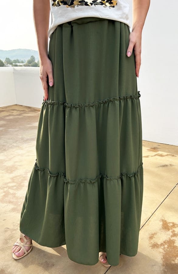Ruffle Maxi Rok Abby Army – shoparchief