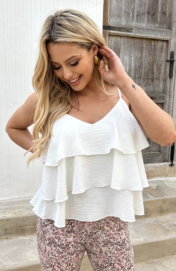 Ruffle Spaghetti Top Suzie Ecru – shoparchief