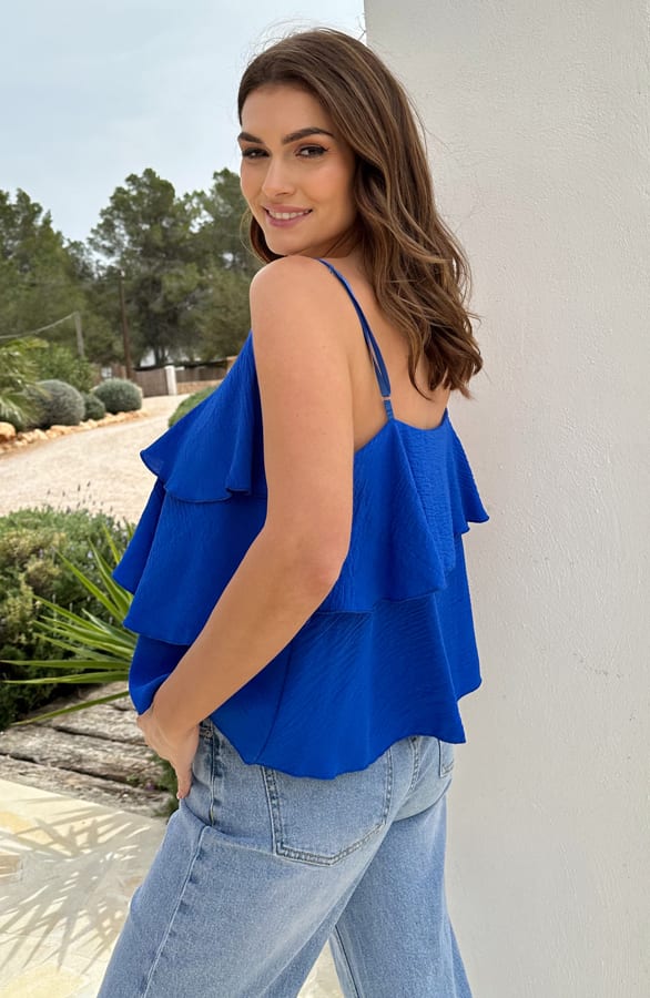 Ruffle Spaghetti Top Suzie Kobalt – shoparchief — foto 4