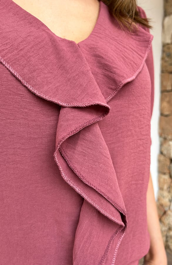 Short Sleeve Ruches Blouse Vaya Dust Roze – shoparchief — foto 4
