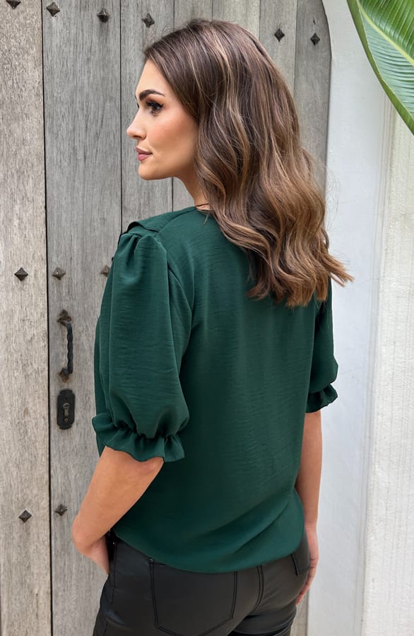 Short Sleeve Ruches Blouse Vaya Emerald – shoparchief — foto 4
