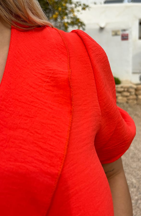 Short Sleeve Ruches Blouse Vaya Oranje – shoparchief — foto 5
