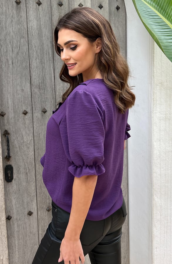 Short Sleeve Ruches Blouse Vaya Paars – shoparchief — foto 4