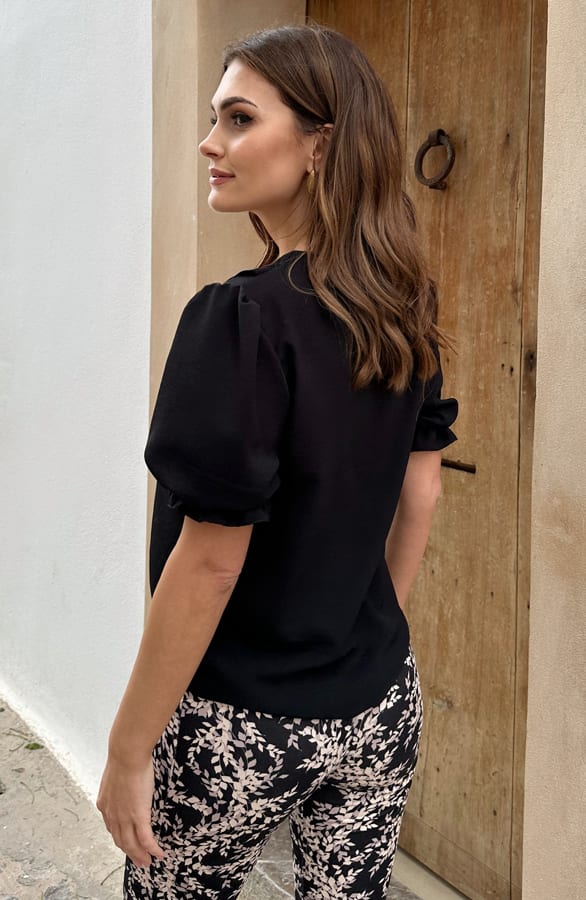 Short Sleeve Ruches Blouse Vaya Zwart – shirts & tops — foto 2
