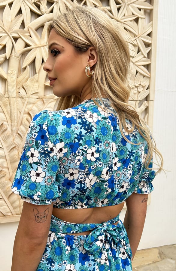 Strik Jurk Bloemen Didi Turquoise – shoparchief — foto 3