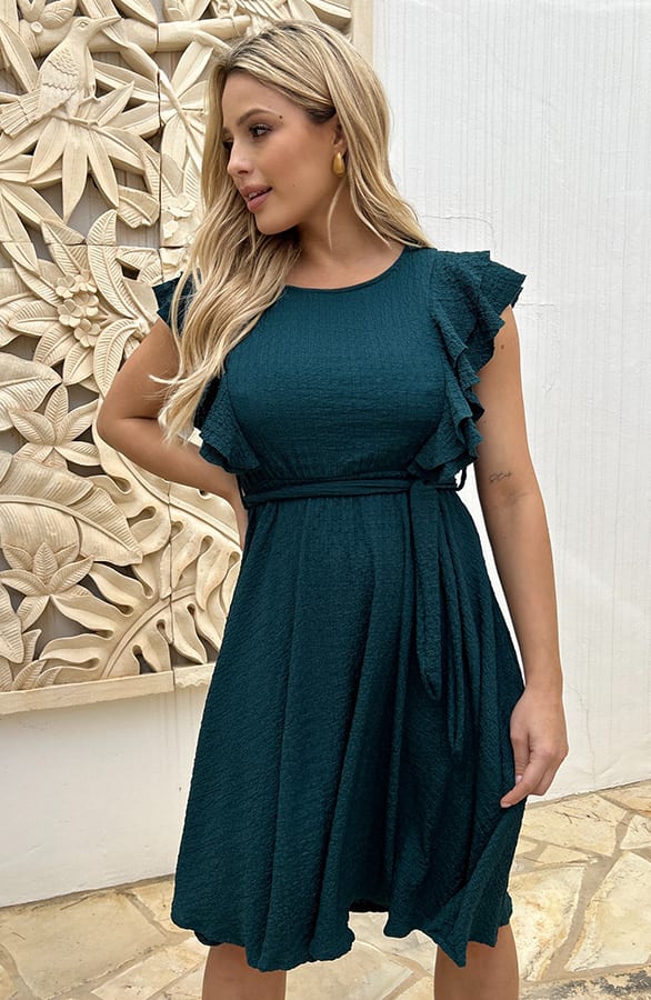 Textured Ruches Jurk Leah Emerald – shoparchief — foto 2