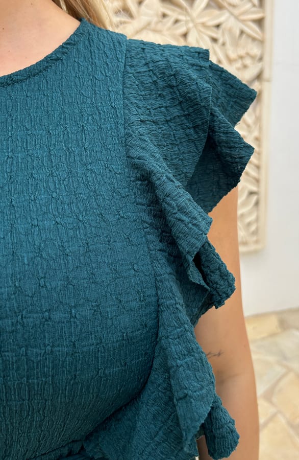 Textured Ruches Jurk Leah Emerald – shoparchief — foto 4