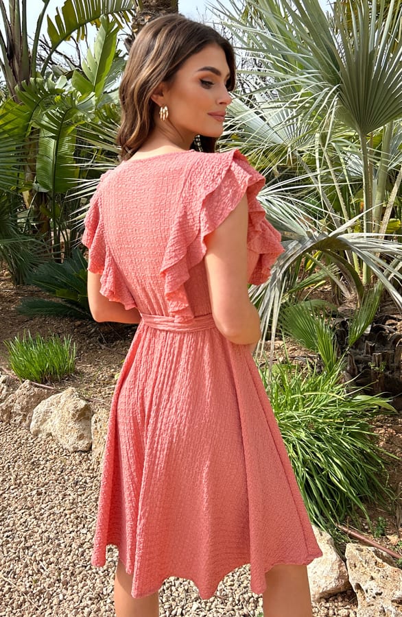 Textured Ruches Jurk Leah Light Peach – shoparchief — foto 6
