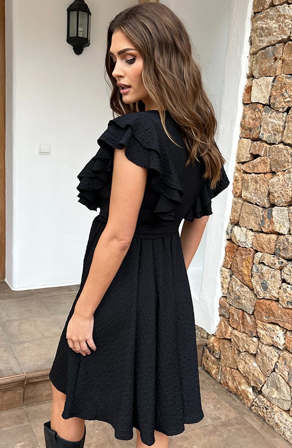 Textured Ruches Jurk Leah Zwart – shoparchief — foto 2