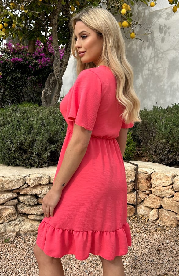 V-Hals Detailed Jurk Angelina Koraal – shoparchief — foto 4