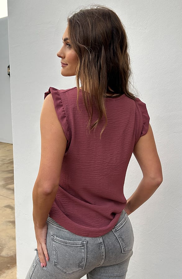 V-hals Top Schouder Detail Mary Dust Roze – shoparchief — foto 7