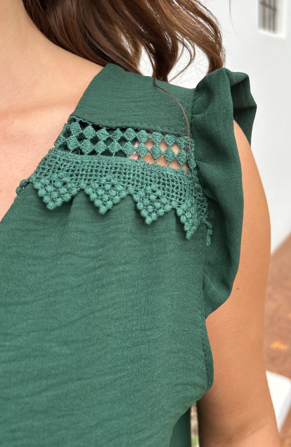 V-hals Top Schouder Detail Mary Emerald – shoparchief — foto 5