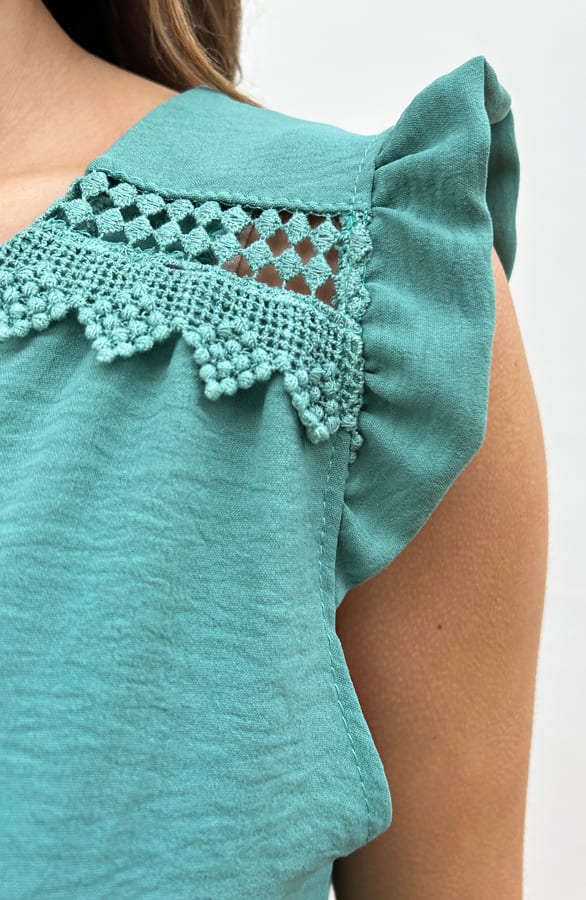 V-hals Top Schouder Detail Mary Mint – shoparchief — foto 5