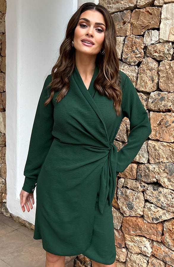 Wikkel V-Hals Jurk Amora Emerald – shoparchief